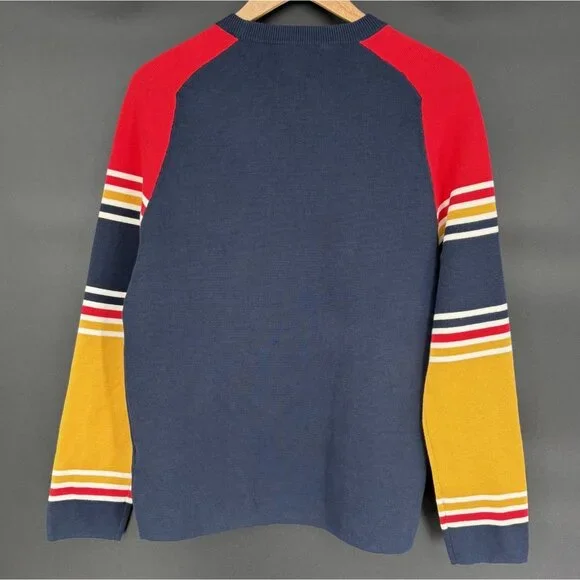 NWT J.Crew Men's Milano-Stitch Striped Sleeve Ski Sweater S Navy Red Yellow - Picture 3 of 10